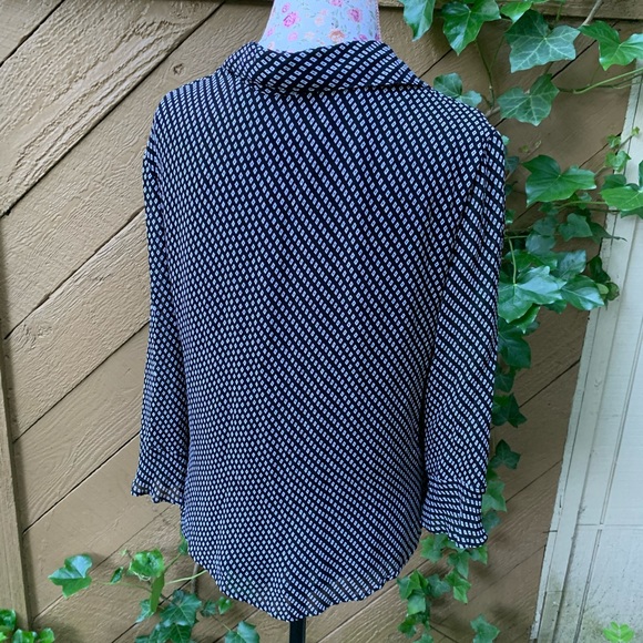 Style Co 3/4 ruffle sleeve button-up Shirt Sz 14P black white check business top - Picture 5 of 16